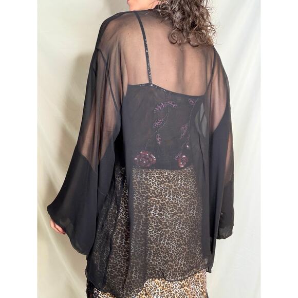 Harari sheer silk kimono jacket cardigan layering oversized black lagenlook L - Picture 11 of 13